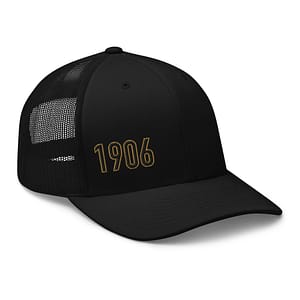1906 Minimalistic Trucker Snapback Cap (Black with Gold Outline)